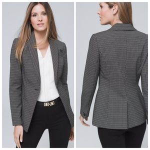 WHBM  Nwot Petite Shawl Black & Ecru White Grid Longsleeve Blazer